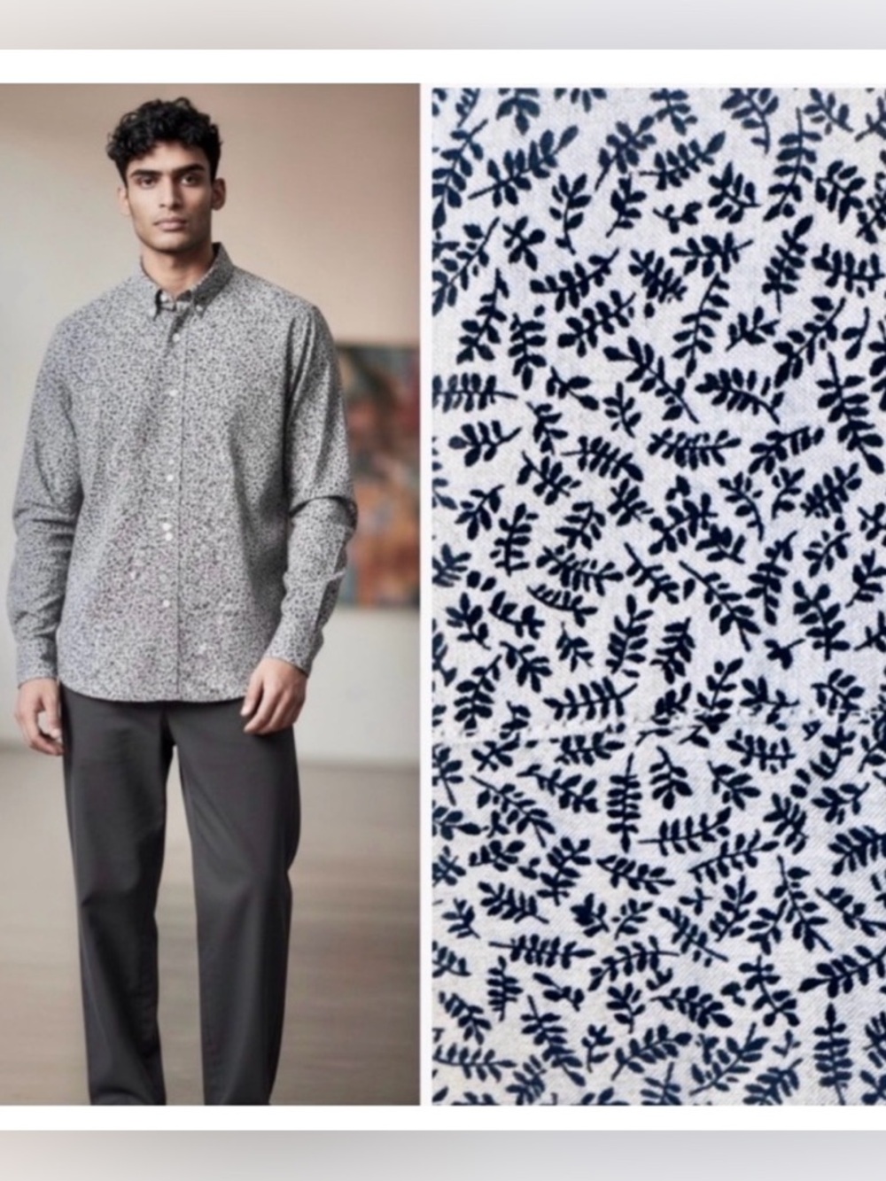 J.Crew Blue and Black Leaf Pattern Shirt button down Slim XL Preppy Casual